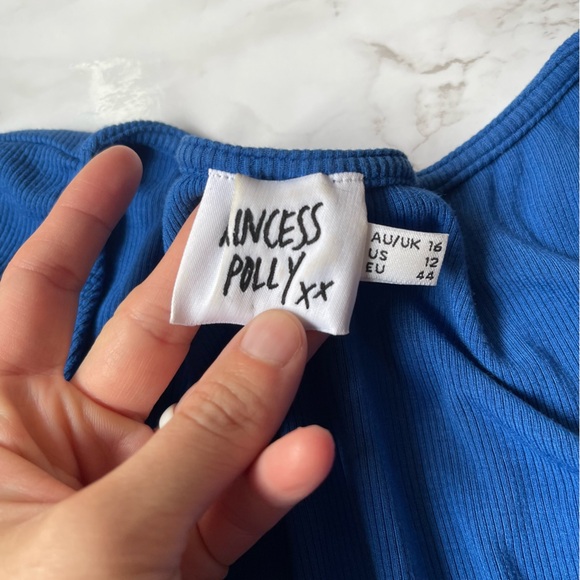 Princess Polly Blue Ribbed Faux Wrap Crop Top Long Sleeve Size 13 - Picture 4 of 4
